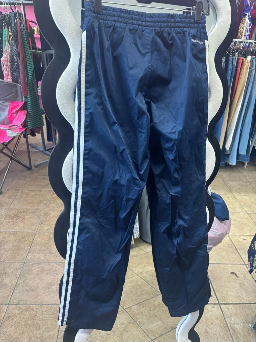 Vintage,adidas Navy Blue Kids Track Pants with White Stripes